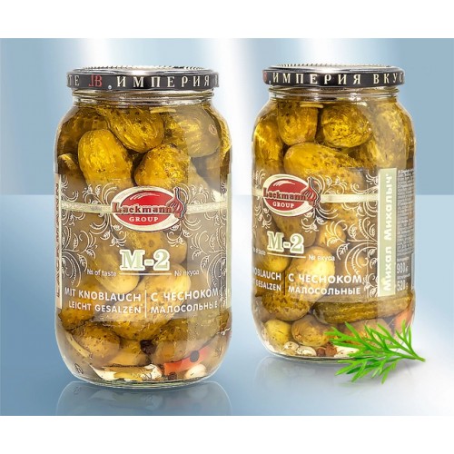 Огурцы М-2, с чесночком, 1000мл (чистый вес 520г)